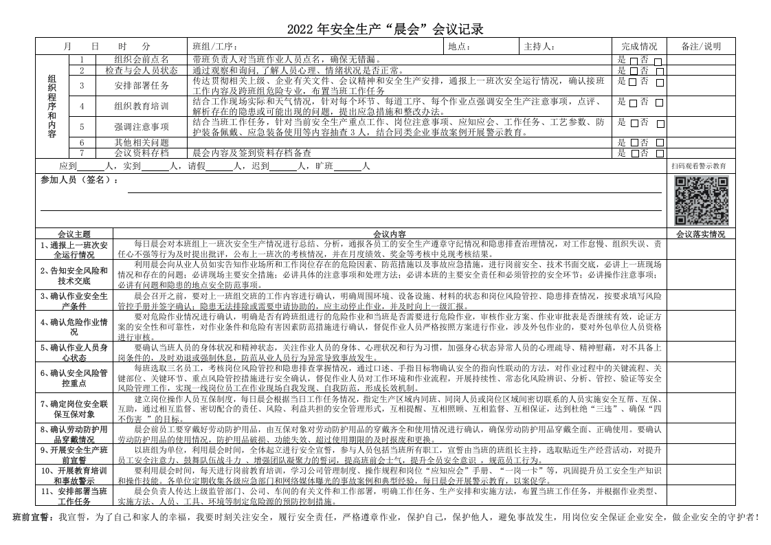 2022年安全生产&ldquo;晨会&rdquo;会议记录 第2页