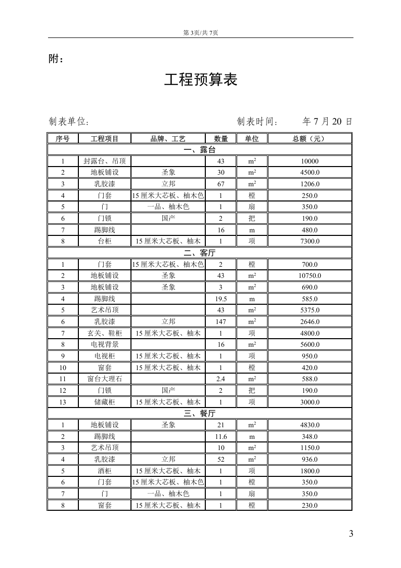 房屋装修合同及预算清单.doc 第3页