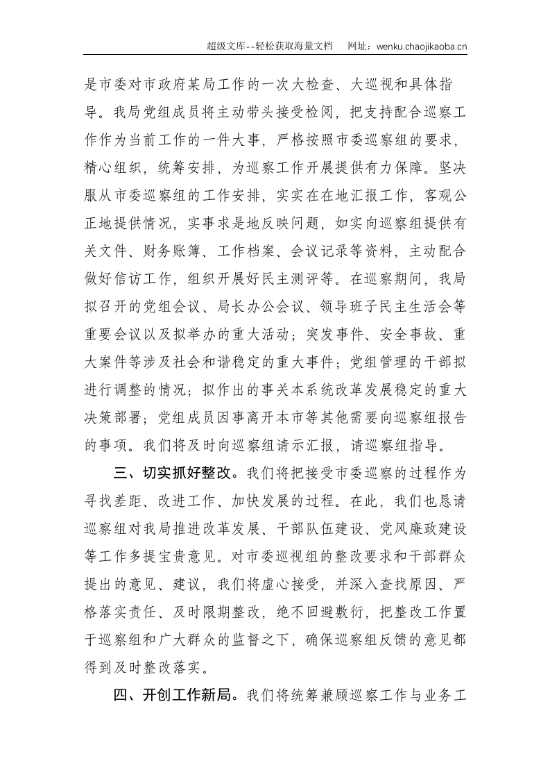 X市政府X局党组书记在接受市委巡察工作动员会上的表态发言--1313.doc 第2页