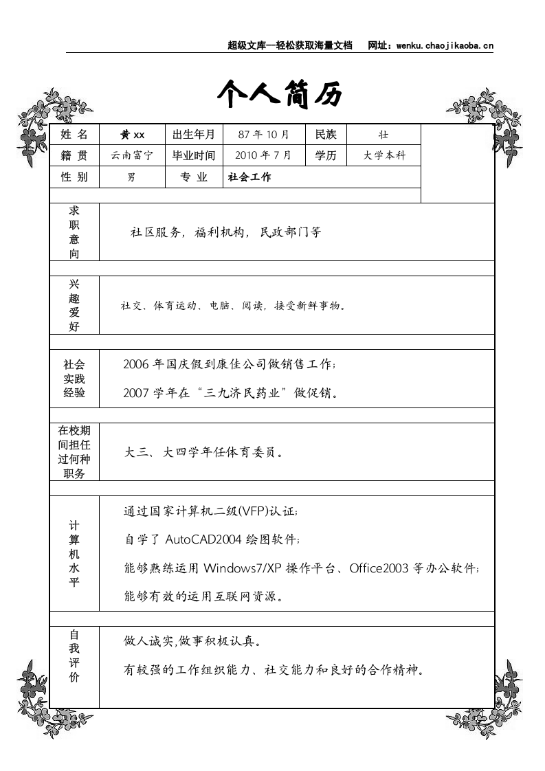 3) 附自荐信简历模板.doc 第2页