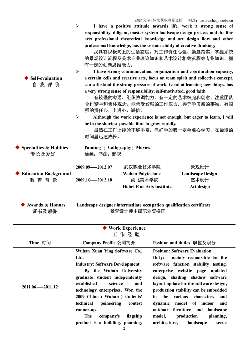 066.双语简历_表格式_ 3页式_无内容_无封面.doc 第2页
