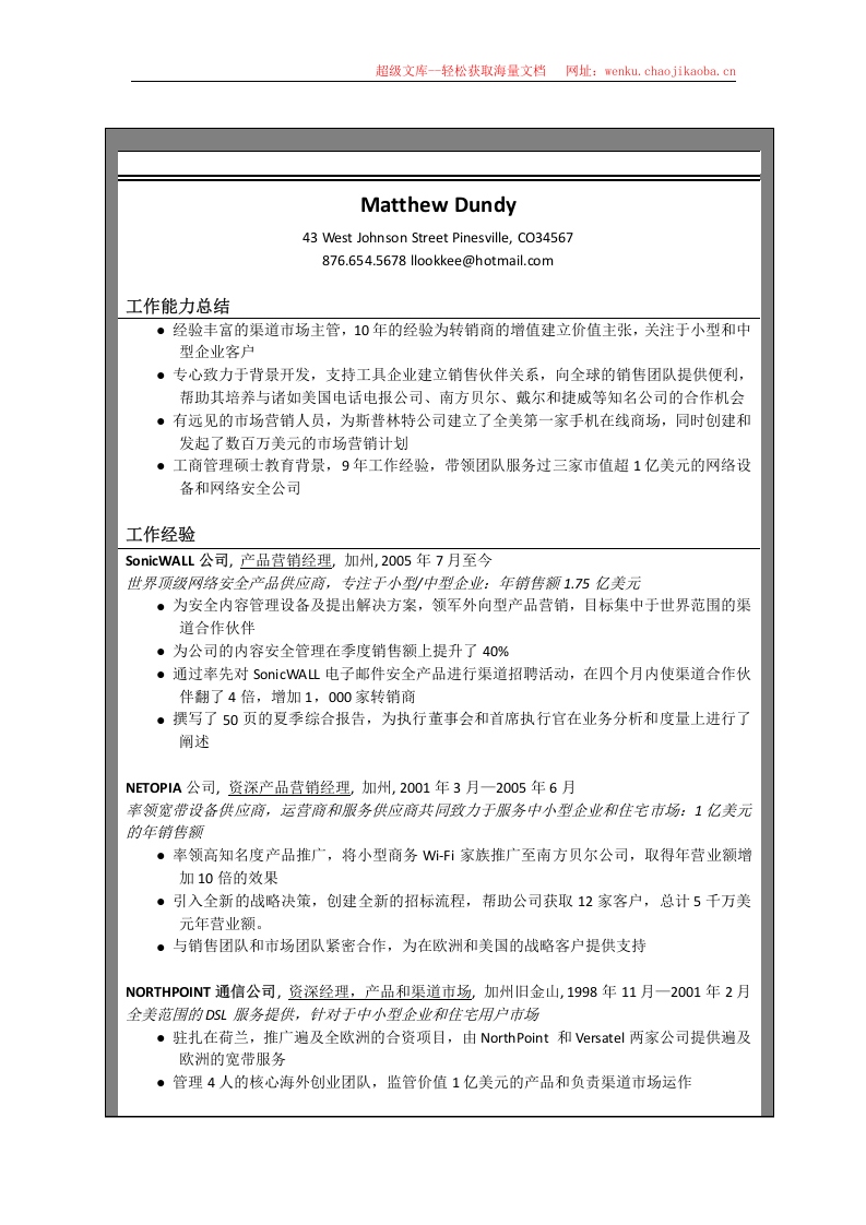 世界500强简历模板 (15).doc 第3页