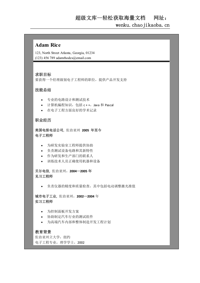 世界500强简历模板 (27).doc 第3页