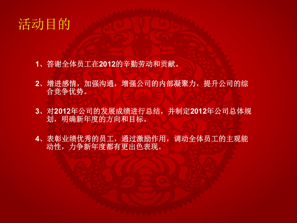 公司年会流程及安排--大红色模板.ppt 第3页