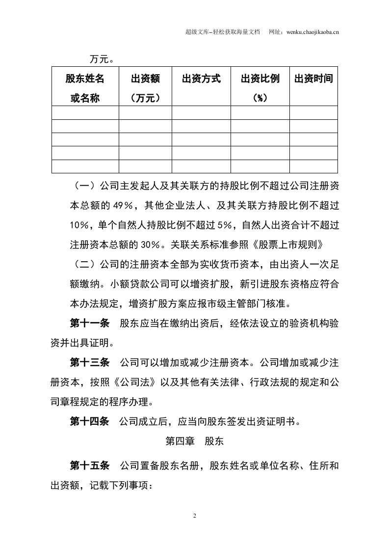 小额贷款公司章程(实用).doc 第2页