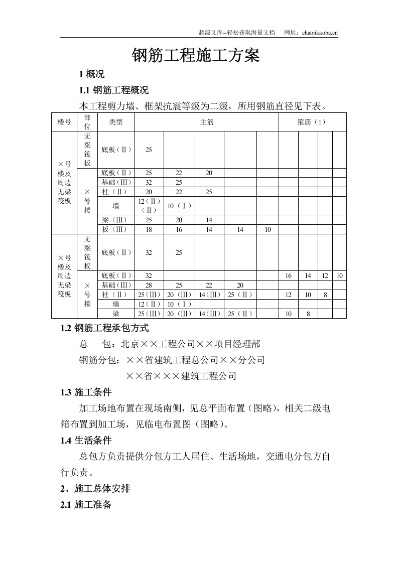 北京某剪力墙钢筋工程施工方案.doc 第1页
