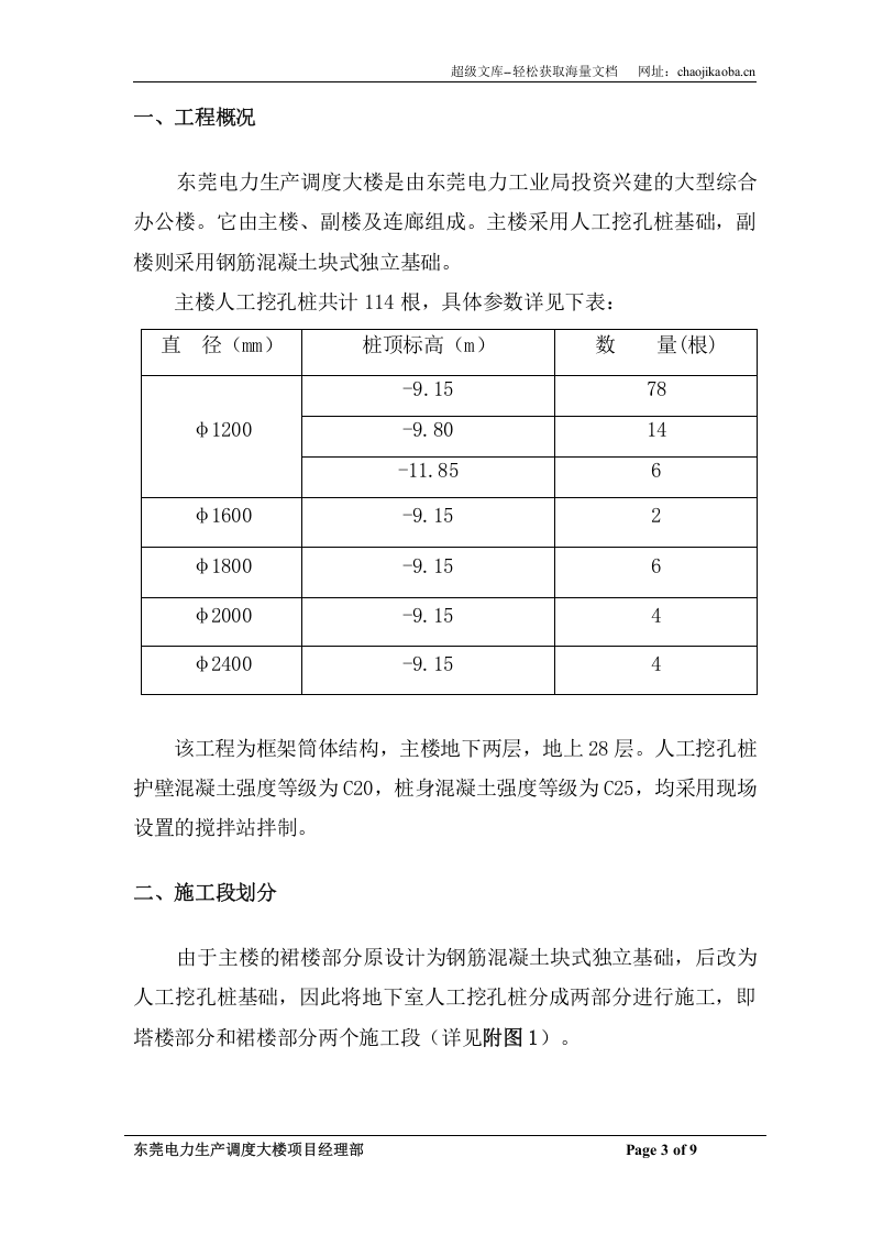 东莞电力生产调度大楼人工挖孔桩桩身混凝土浇筑方案.doc 第3页