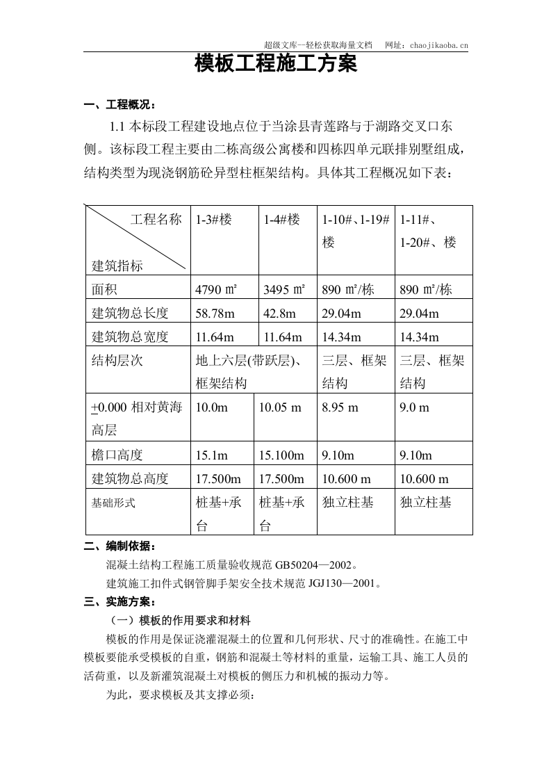 模板工程施工方案.DOC 第1页