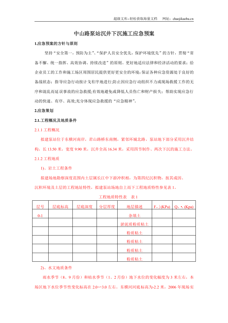 江阴市东横河污水截流系统工程沉井下沉施工应急预案.doc 第3页