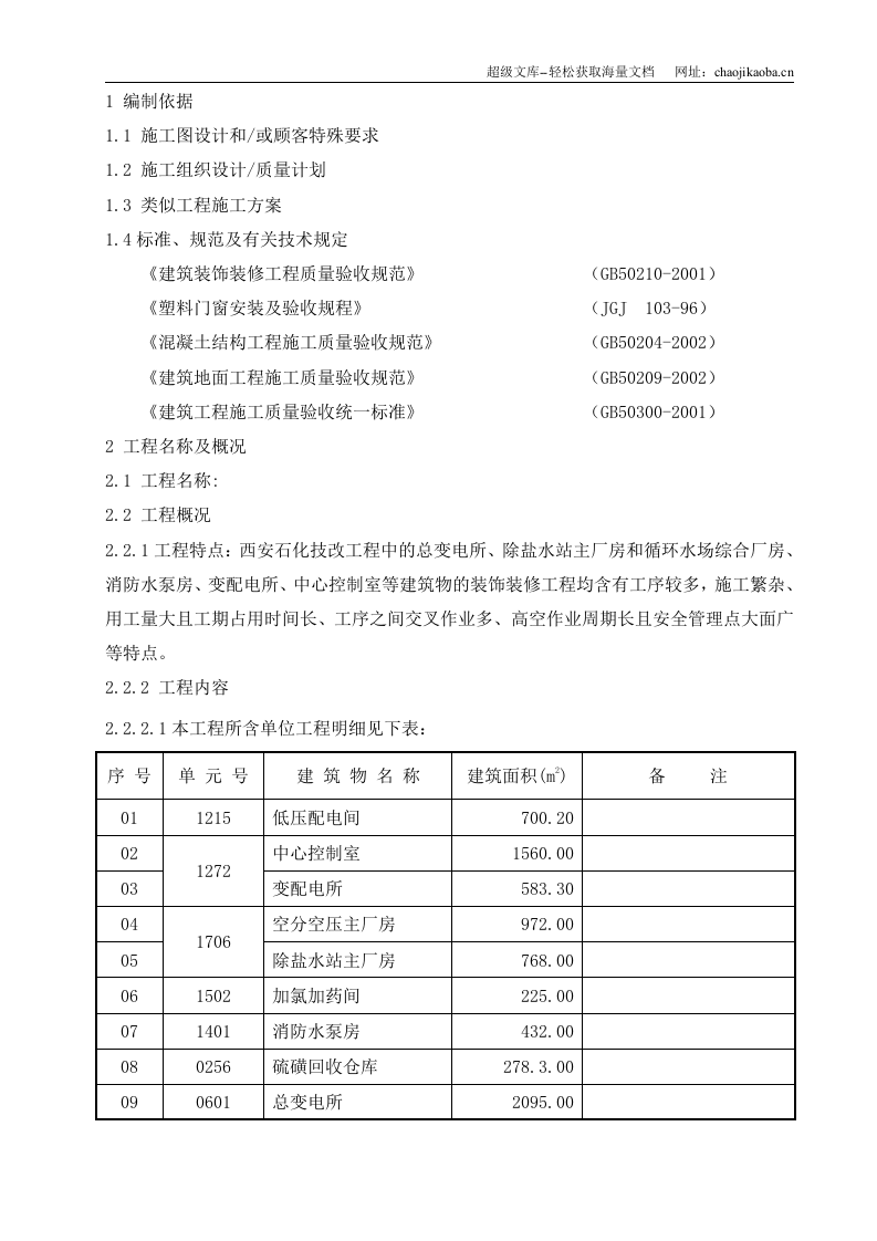 西安石化工程装饰装修施工方案.doc 第1页