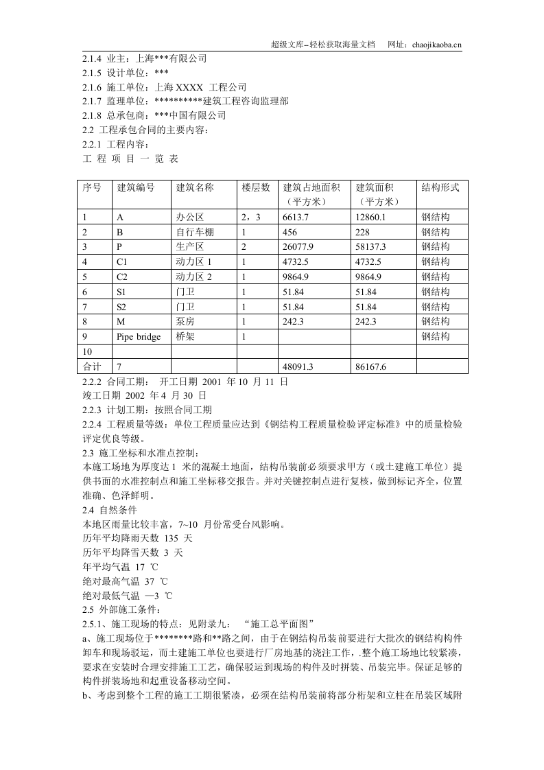 上海某厂房钢结构安装工程施工组织设计.doc 第3页