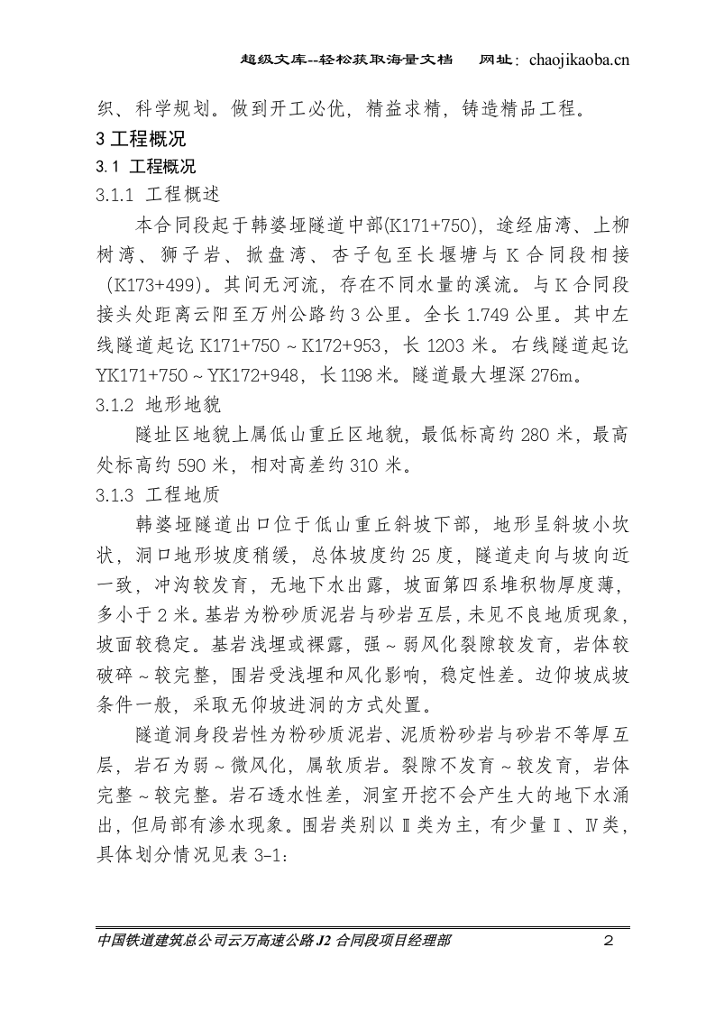 云阳至万州高速公路韩婆垭隧道施工组织设计.doc 第2页