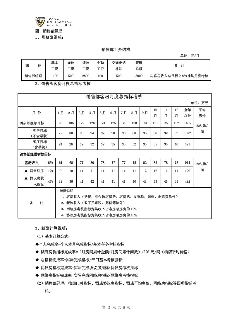 xx假日酒店销售部绩效考核方案(定稿版).doc 第2页