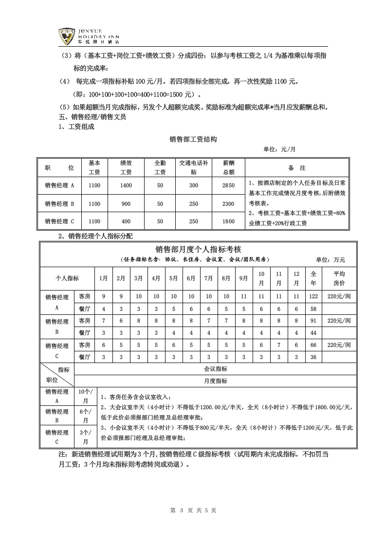xx假日酒店销售部绩效考核方案(定稿版).doc 第3页