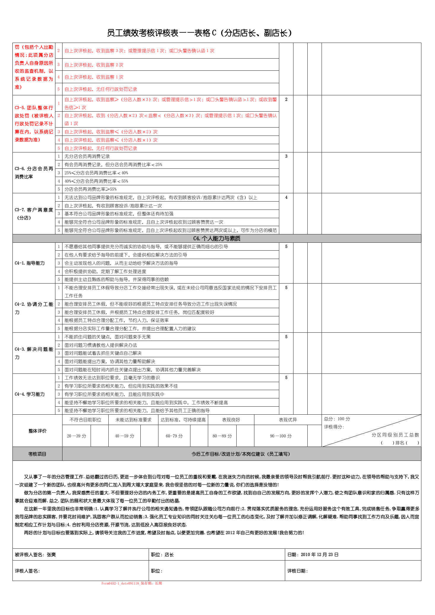珠宝店员工绩效考核评核表分店店长副店长.doc 第2页