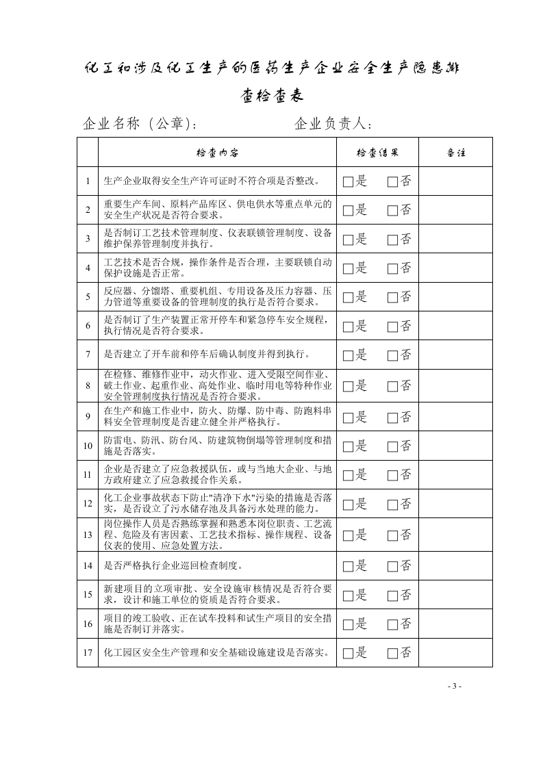 【10】化工企业安全生产隐患排查检查表（12页）.doc 第3页