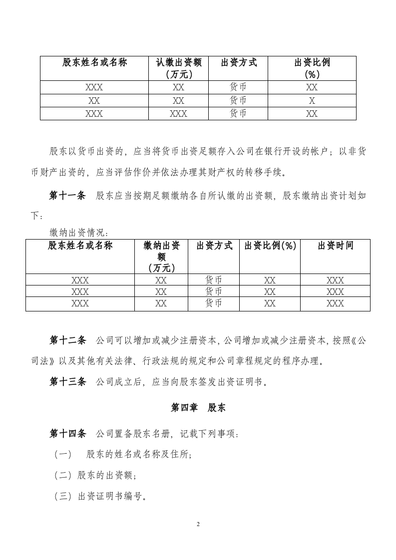 xxx公司章程.doc 第2页