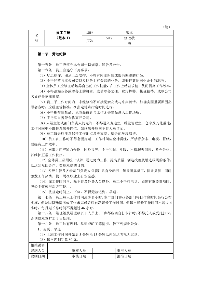 外资企业人力资源员工手册(范本).doc 第5页