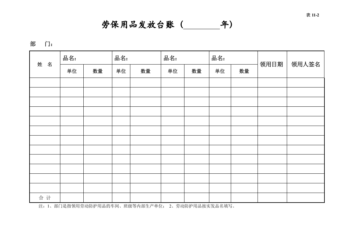 编号11 企业劳保用品管理台账.docx 第4页