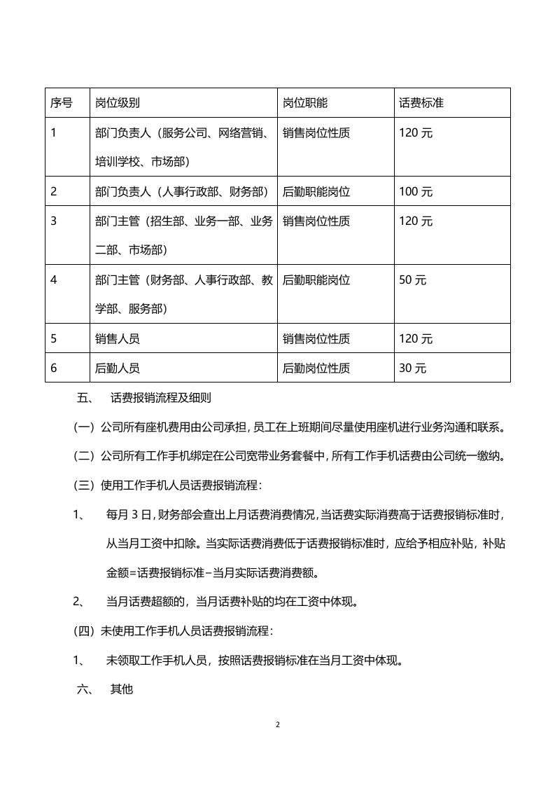 话费补贴及报销制度.docx 第2页