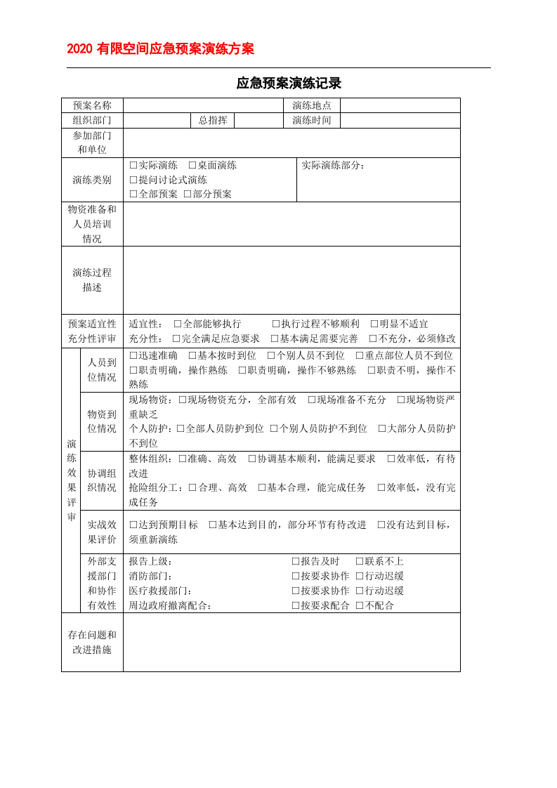 有限空间应急预案演练方案＋记录表格.doc 第5页