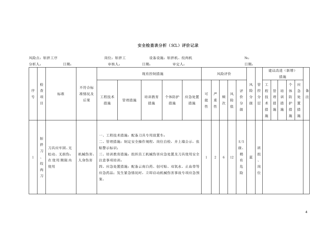 表B.4：速冻食品制造、肉制品及副产品加工行业安全检查表分析（SCL）评价记录.doc 第4页