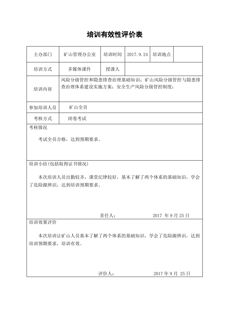 矿山两个体系培训有效性评价表.doc 第2页
