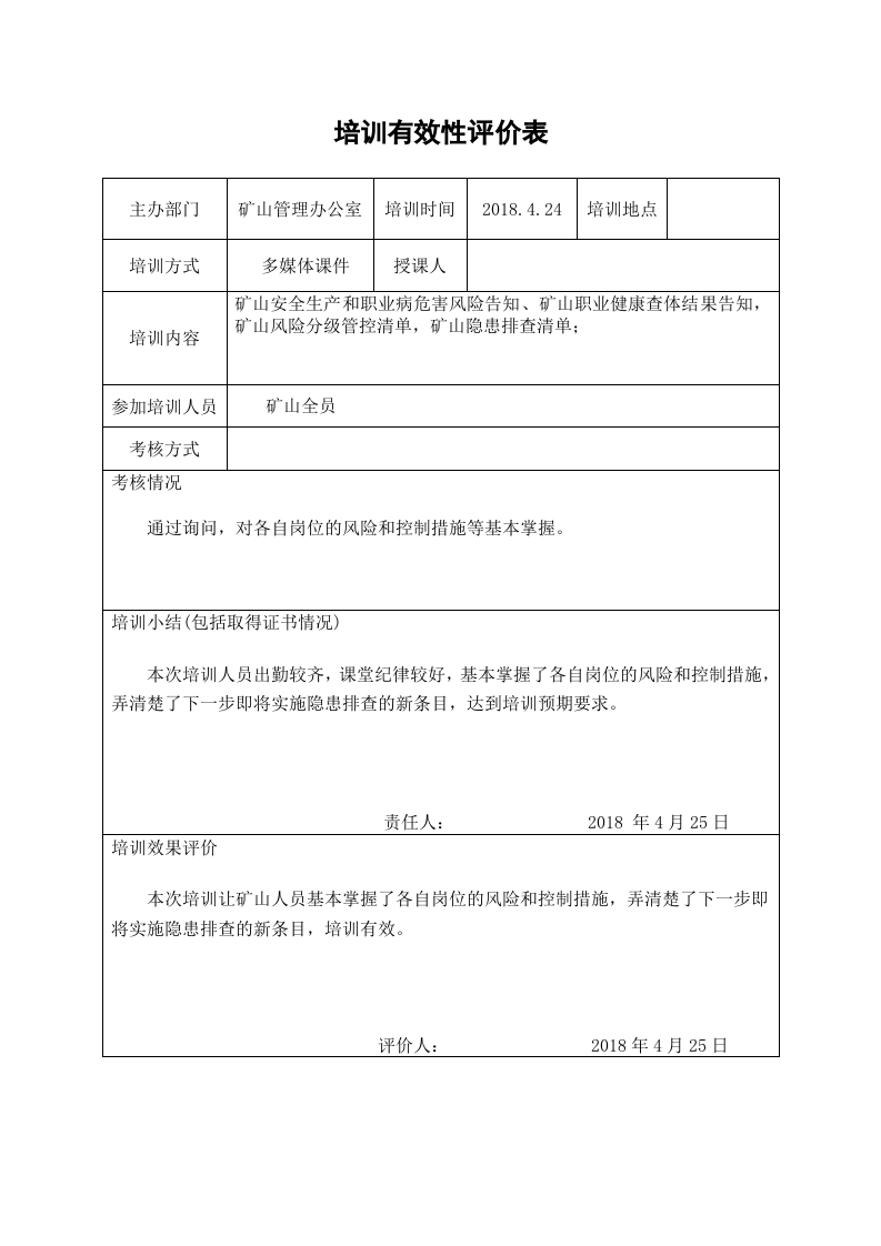 矿山两个体系培训有效性评价表.doc 第5页
