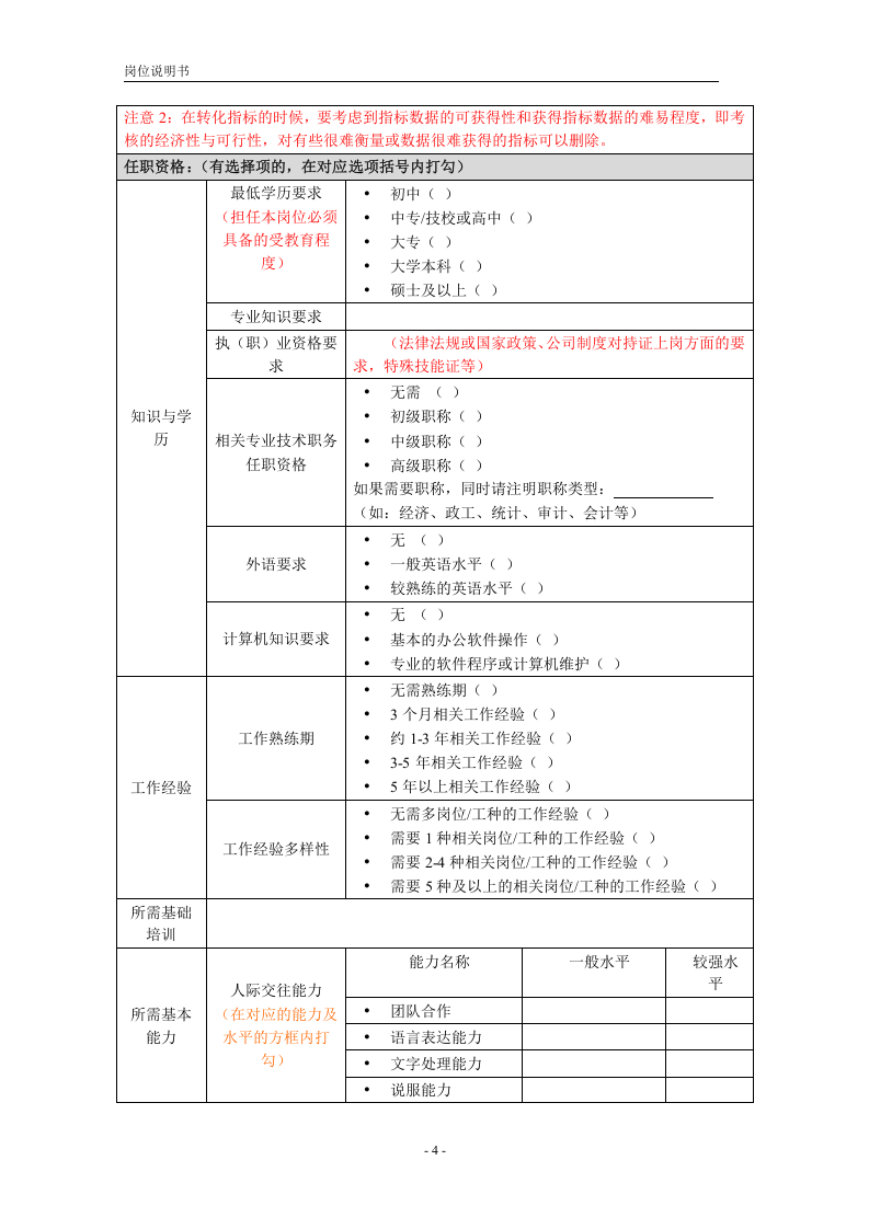 岗位说明书模板（含编写要求）.doc 第4页