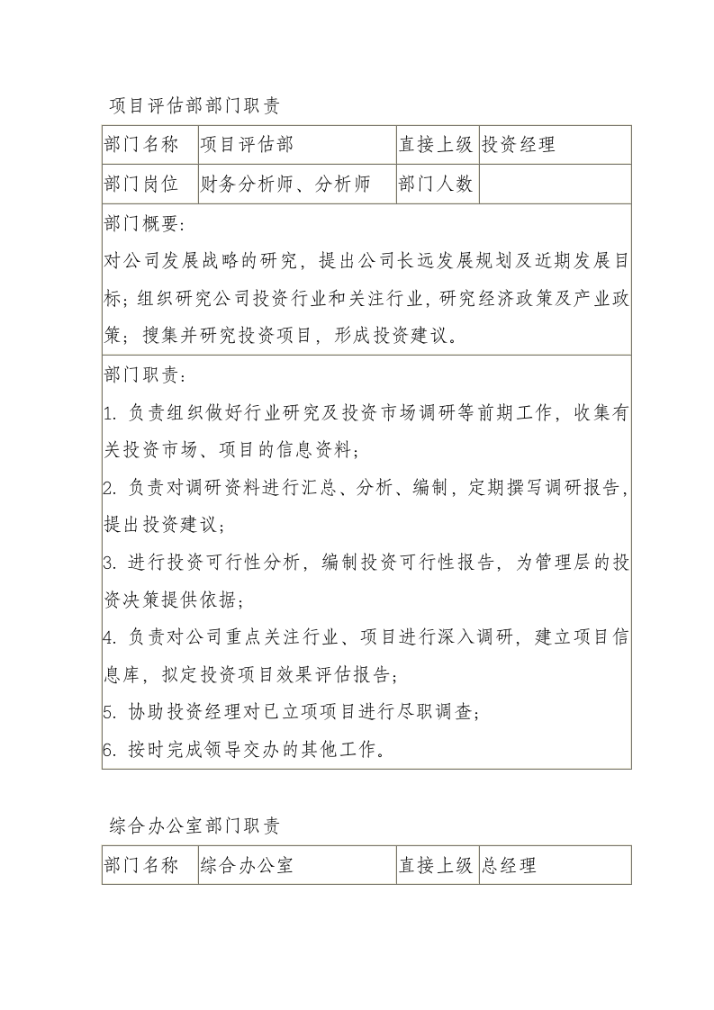 私募股权投资基金管理公司部门划分与职责.doc 第5页