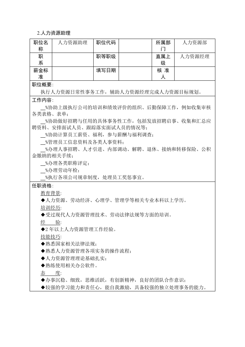 人力资源部岗位说明书(model3).doc 第3页