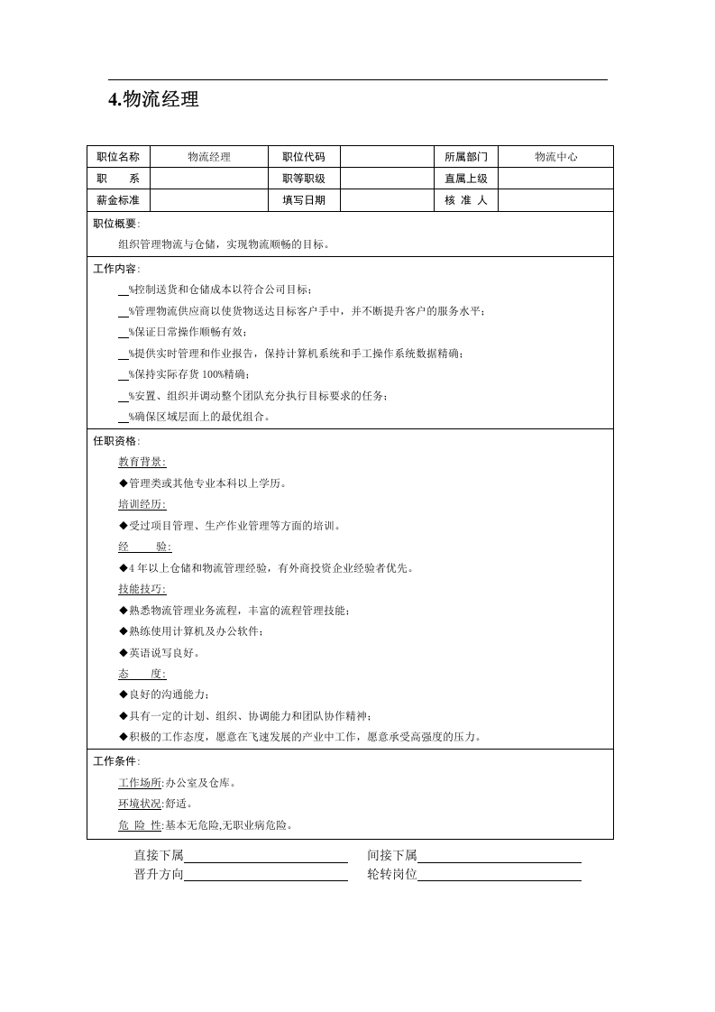 职位说明书&mdash;&mdash;物流职位.doc 第4页