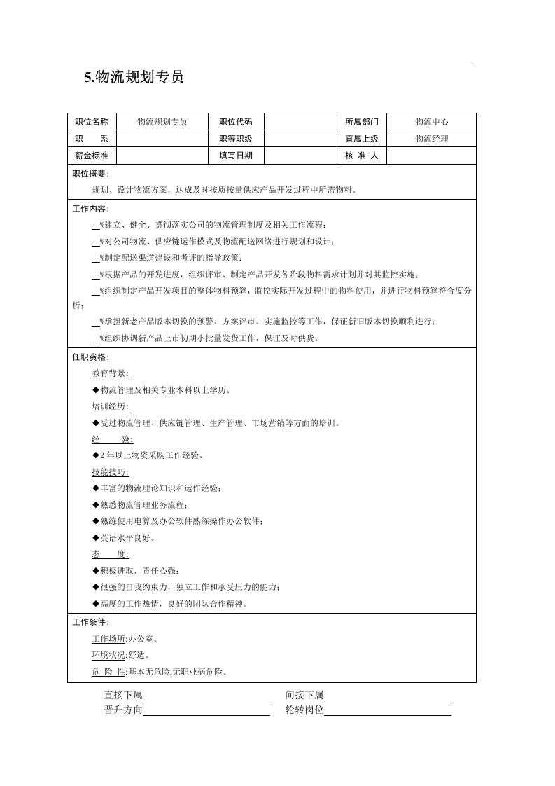 职位说明书&mdash;&mdash;物流职位.doc 第5页
