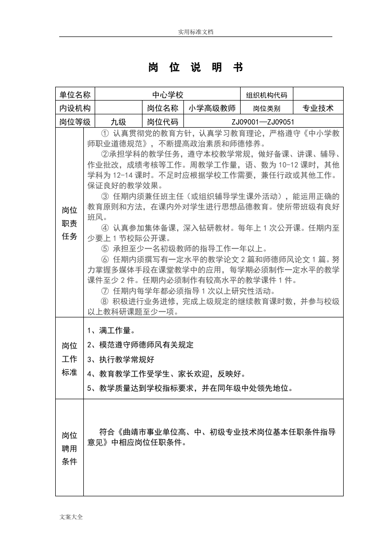 小学教师岗位说明书.doc 第2页