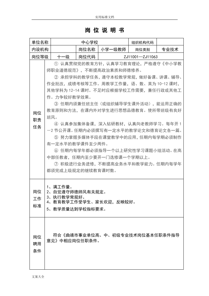 小学教师岗位说明书.doc 第4页