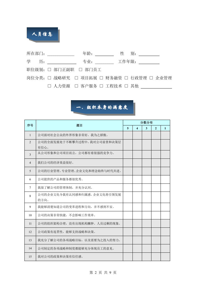 员工满意度专业调查问卷.doc 第2页