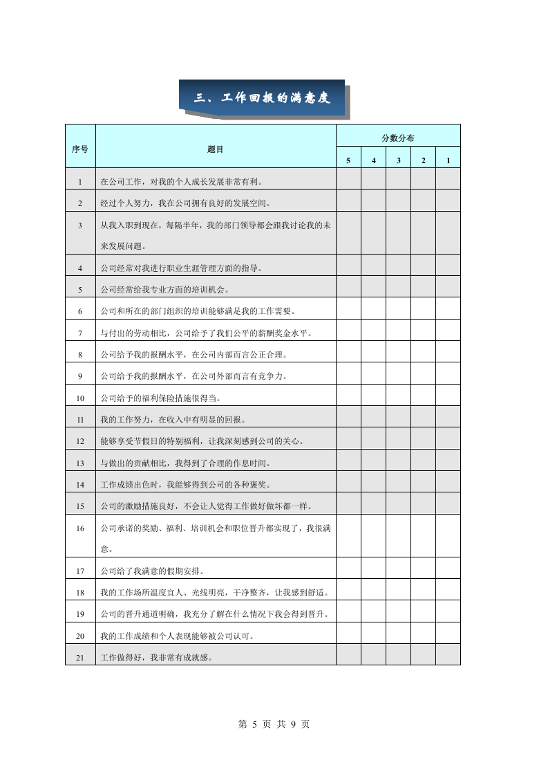 员工满意度专业调查问卷.doc 第5页