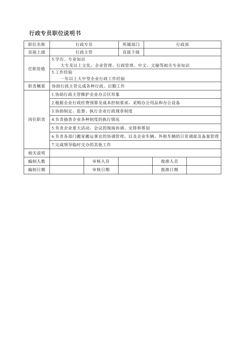 行政部各职位说明书.doc 第5页