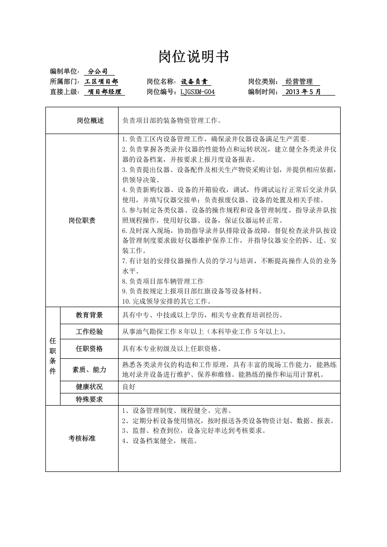 工区项目部岗位说明书.doc 第4页