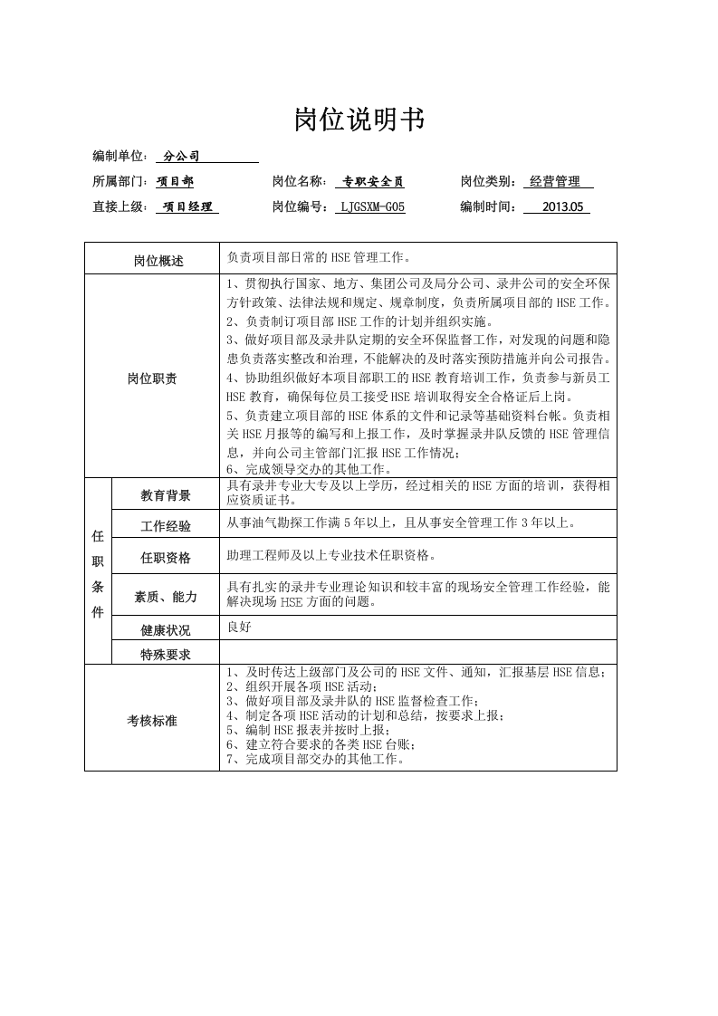 工区项目部岗位说明书.doc 第5页