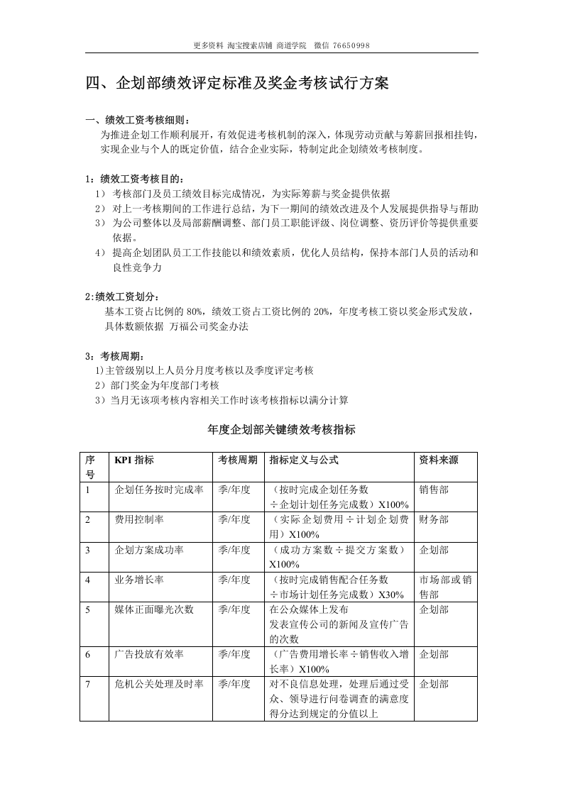 深圳十一郎广告传媒公司企划部部门职责岗位设置及绩效考核.doc 第5页