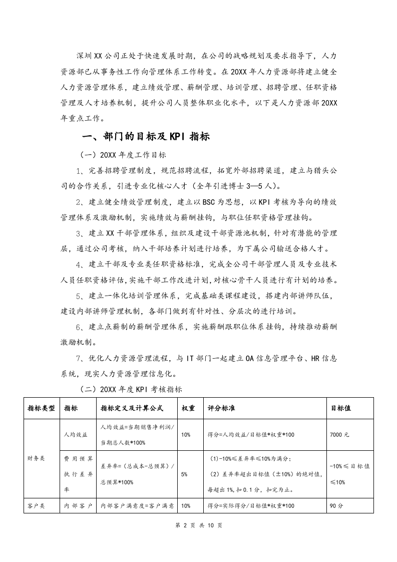 01-【经营计划】-10-年度人力资源经营计划书.docx 第2页