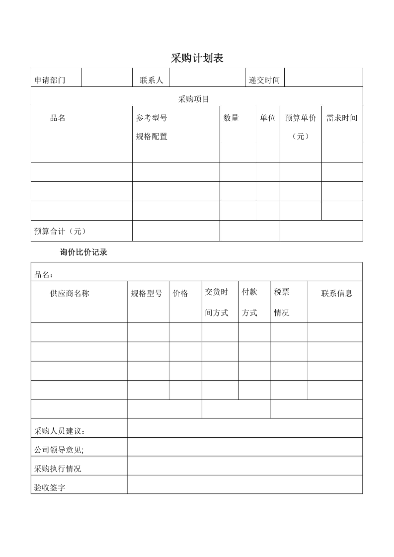 08-采购申请表、计划表、询价记录表.docx 第2页