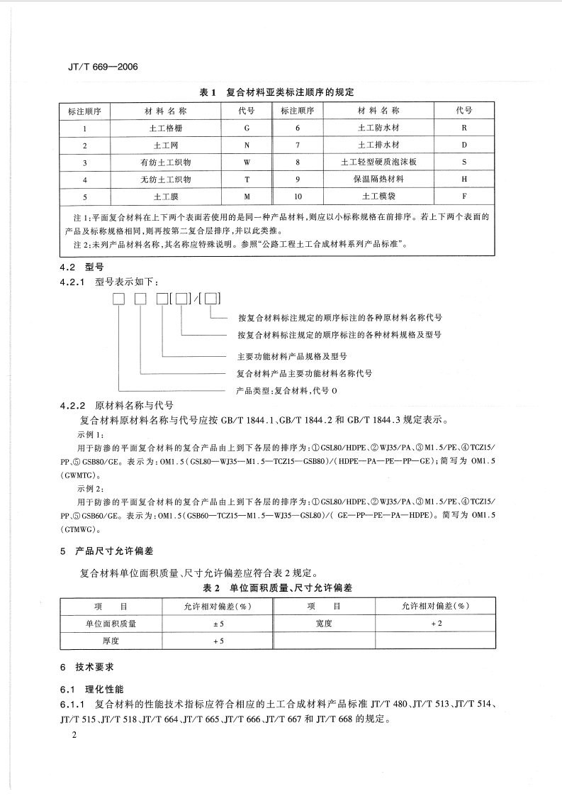 JTT669-2006 路工程土工合成材料 复合材料的分类、性能要求和试验方法.pdf 第5页