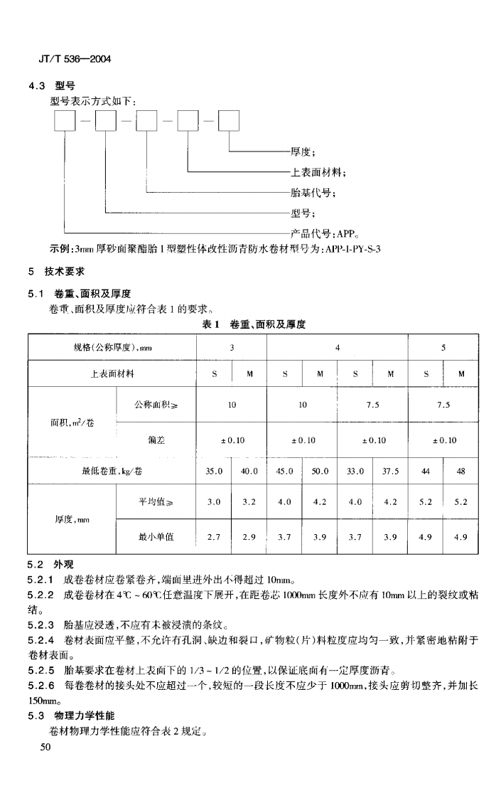 JTT536-2004 路桥用塑性体(APP)沥青防水卷材.pdf 第5页
