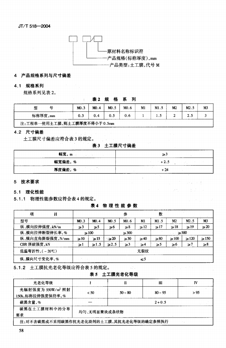 JTT518-2004 路工程土工合成材料 土工膜.pdf 第5页