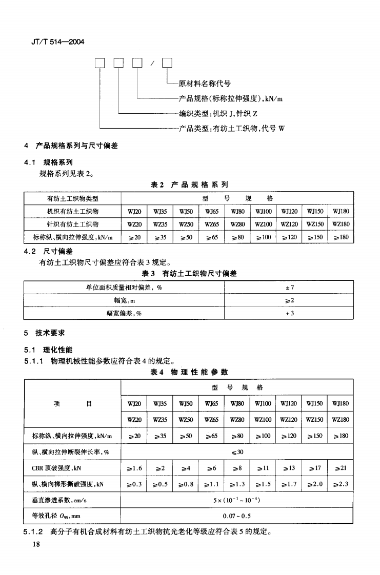 JTT514-2004 路工程土工合成材料 有纺土工织物.pdf 第5页