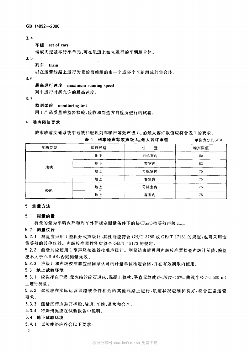 GB 14892-2006 城市轨道交通列车 噪声限值和测量方法.pdf 第4页