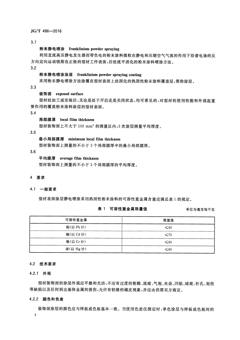 JGT496-2016 铝合金门窗型材粉末静电喷涂涂层技术条件.pdf 第4页