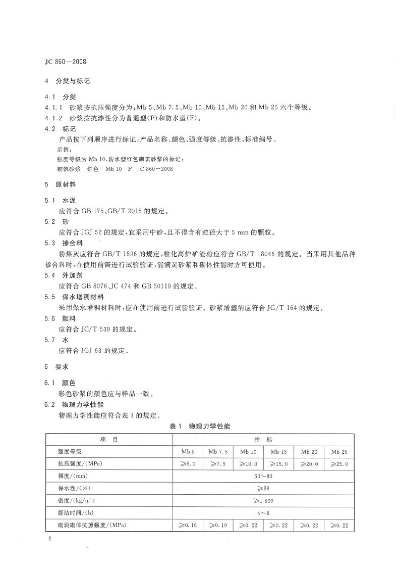 JC860-2008 混凝土型空心砌块和混凝土砖砌筑砂浆.pdf 第3页